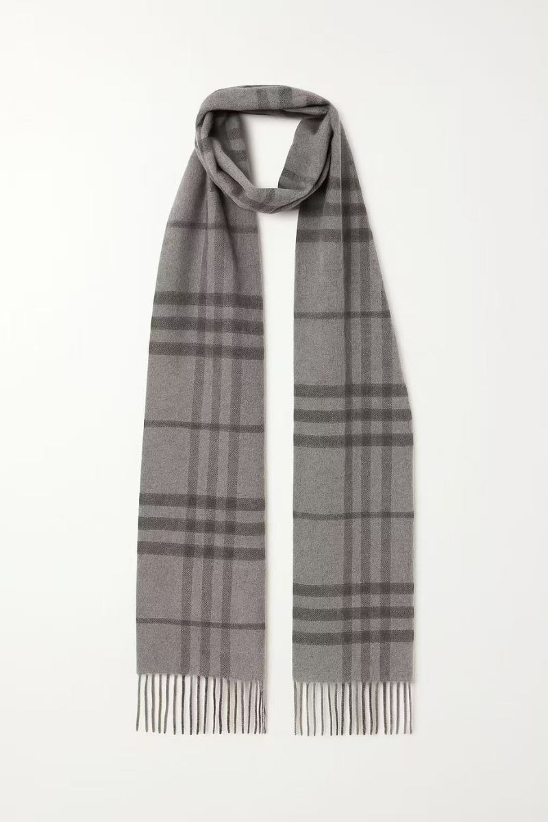 Burberry  Check Wool Scarf In Gray