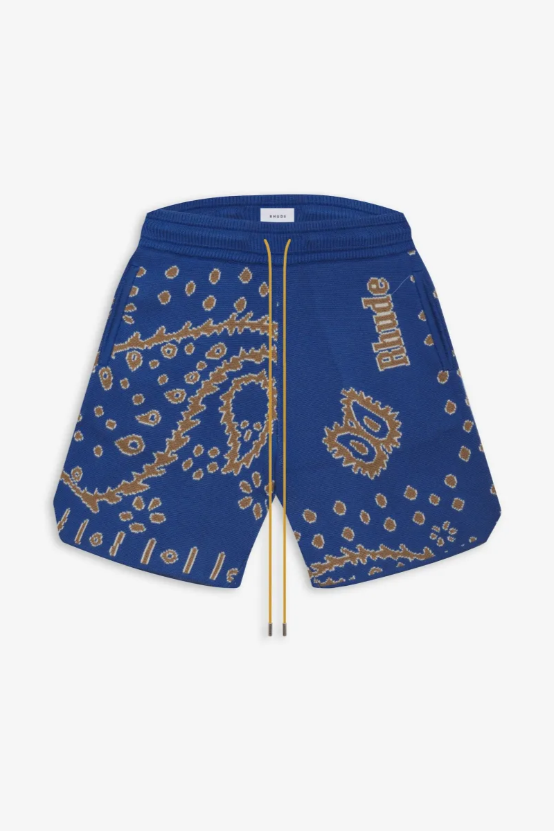 Rhude Bandana Knit Short Light Blue/Tan/Creme
