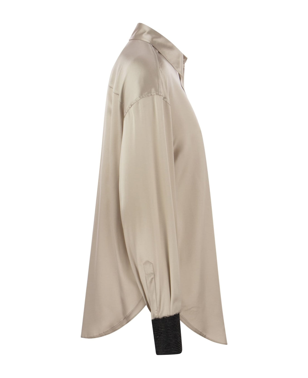BRUNELLO CUCINELLI WOMEN'S BEIGE SILK CONTRAST SHIRT