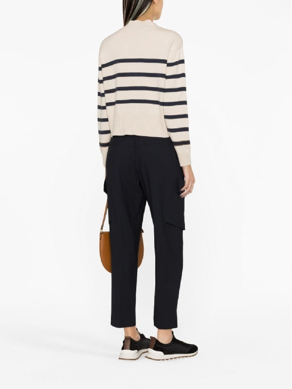 BRUNELLO CUCINELLI WOMEN'S BEIGE STRIPED WOOL TURTLENECK SWEATER