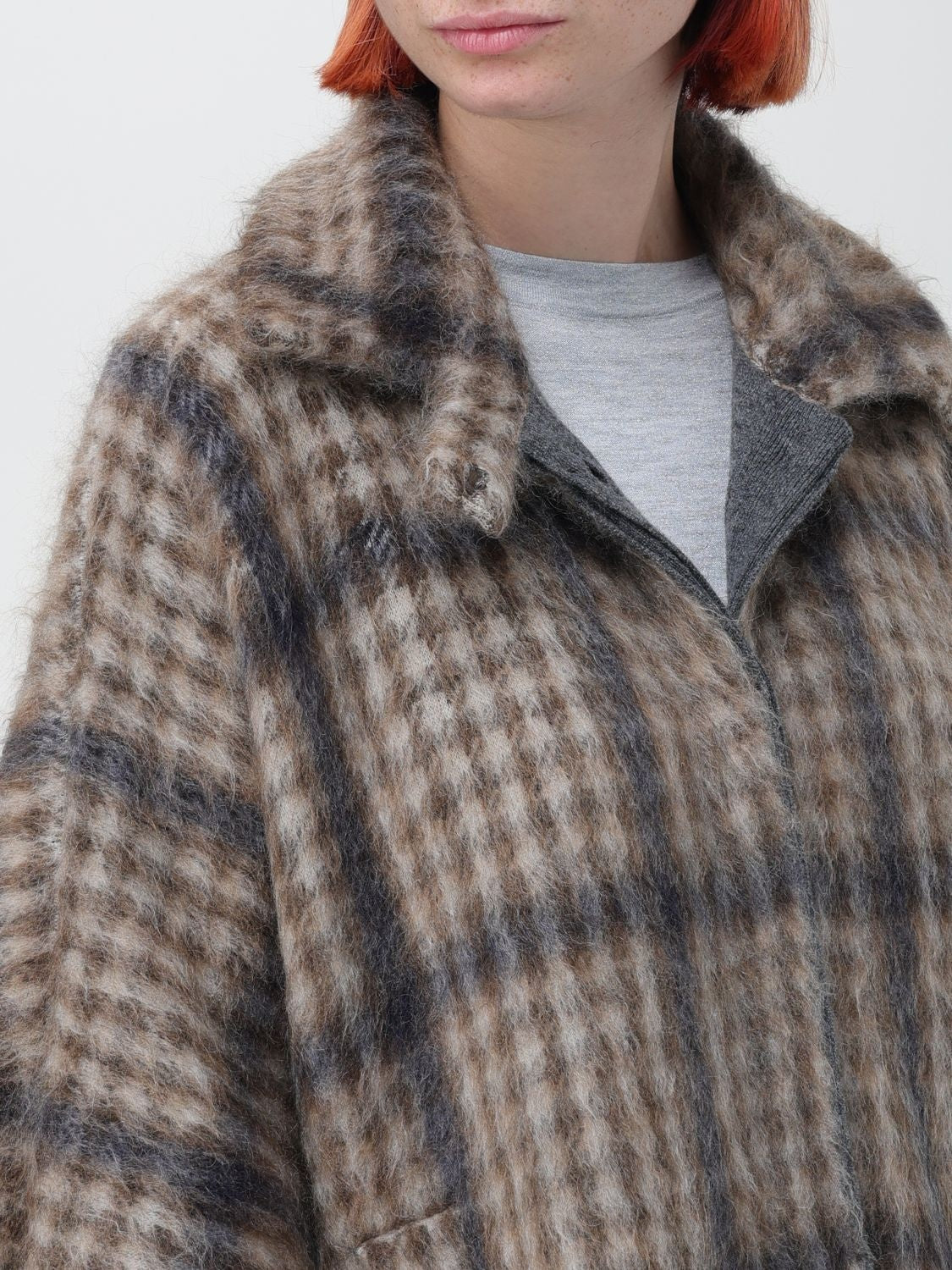 BRUNELLO CUCINELLI WOMEN'S PLAID WOOL-BLEND CAPE JACKET