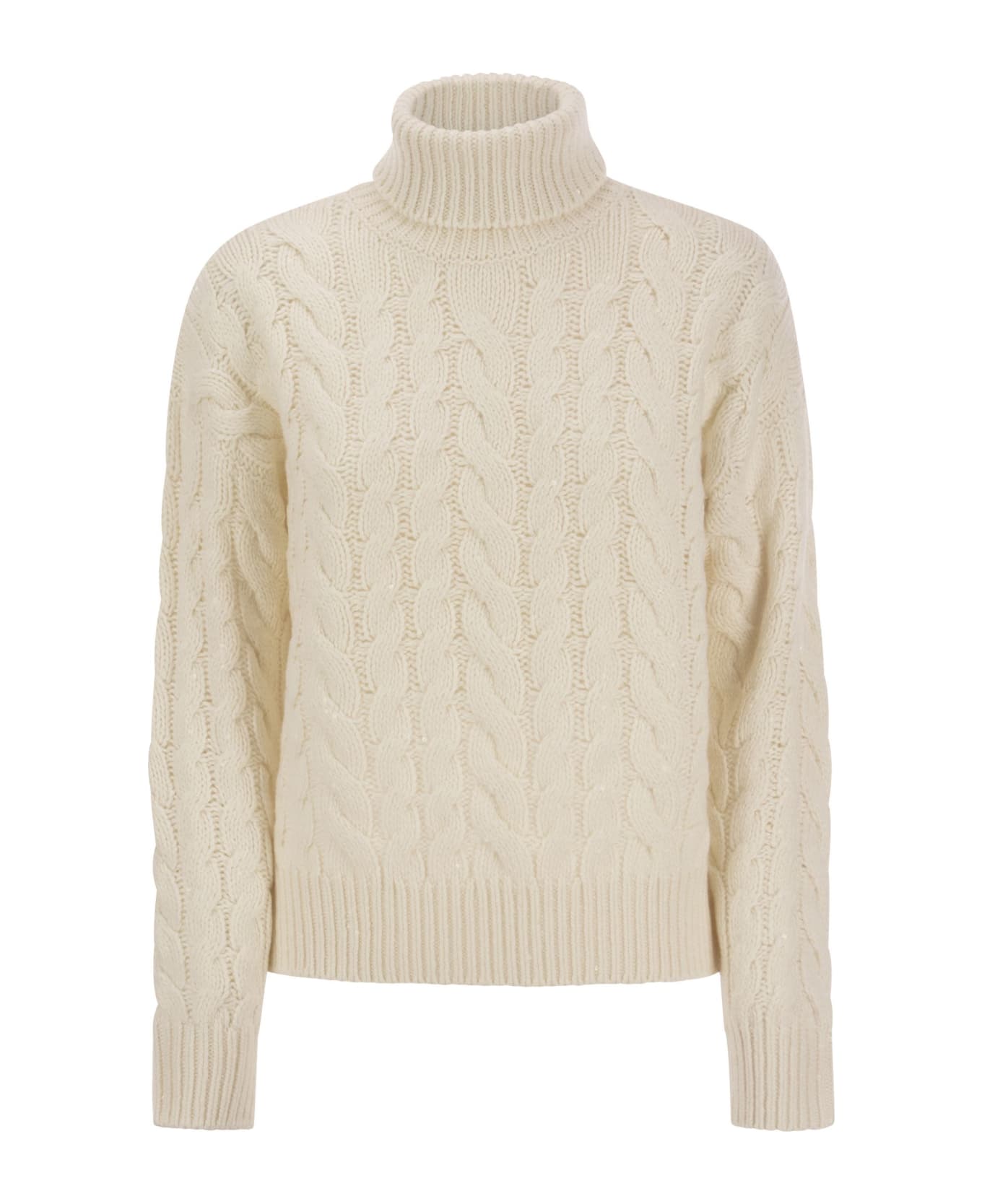 BRUNELLO CUCINELLI WOMEN'S IVORY CABLE KNIT TURTLENECK SWEATER