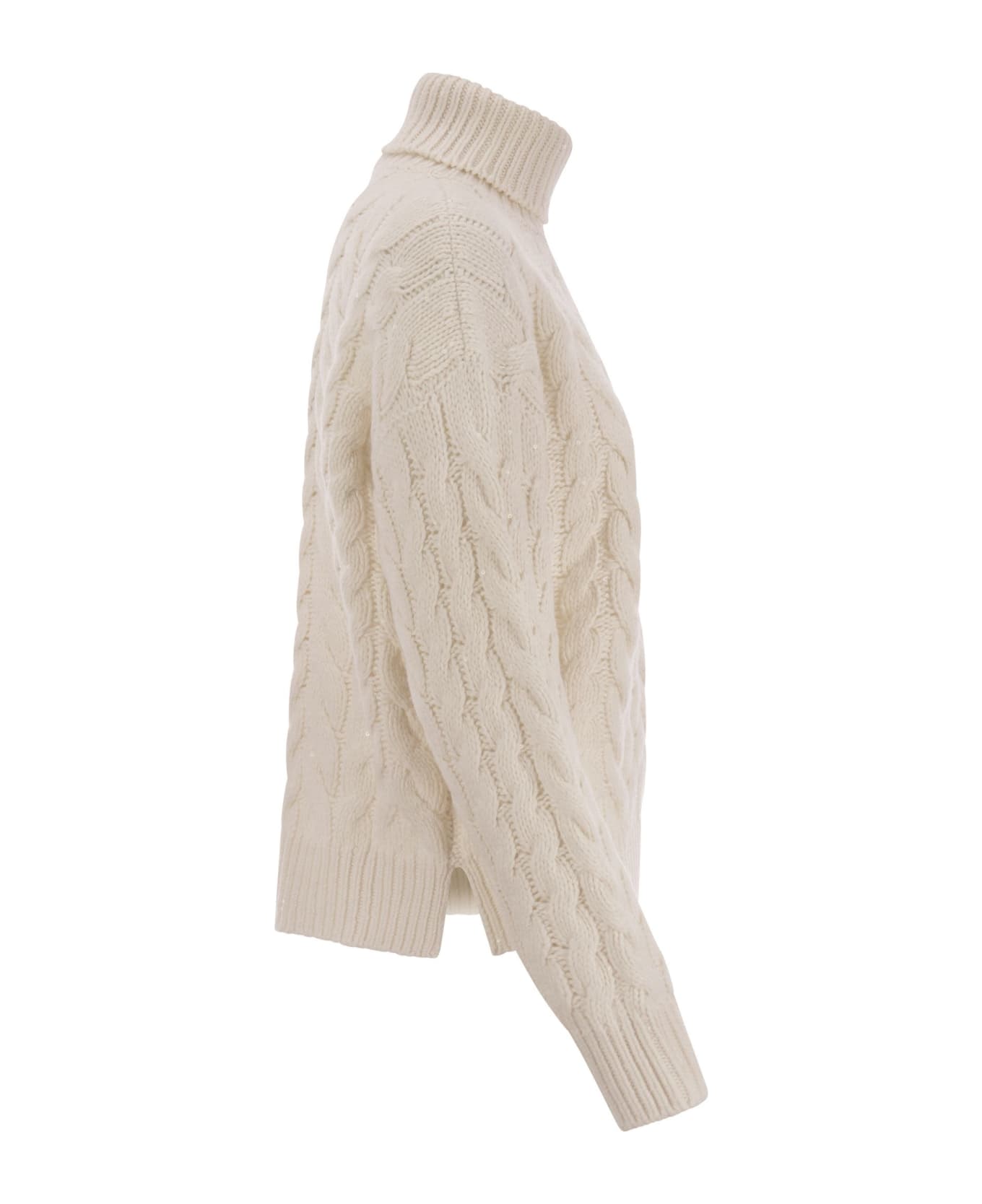 BRUNELLO CUCINELLI WOMEN'S IVORY CABLE KNIT TURTLENECK SWEATER