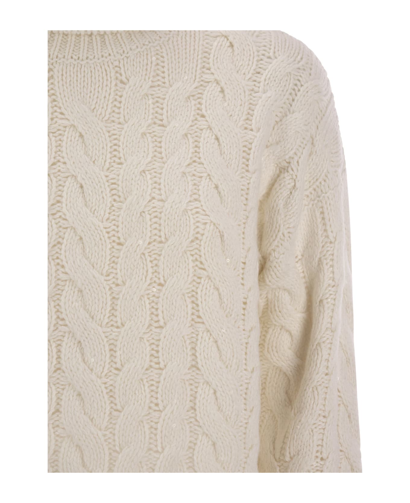 BRUNELLO CUCINELLI WOMEN'S IVORY CABLE KNIT TURTLENECK SWEATER
