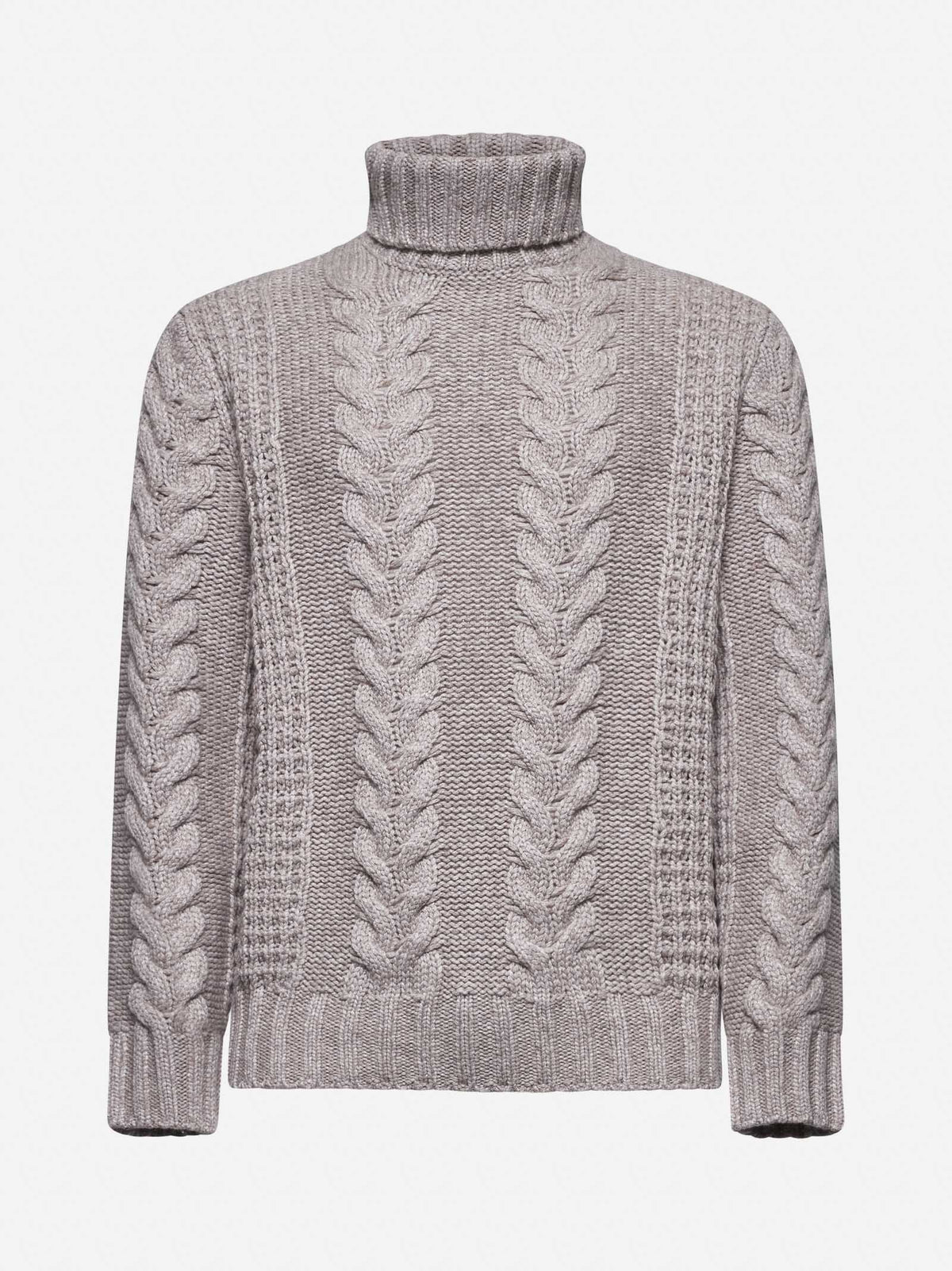 BRUNELLO CUCINELLI MEN'S TAUPE WOOL CABLE SWEATER