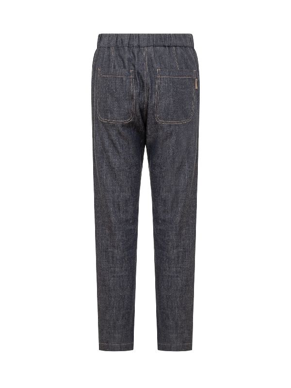 BRUNELLO CUCINELLI WOMEN'S DARK BLUE DENIM TROUSERS
