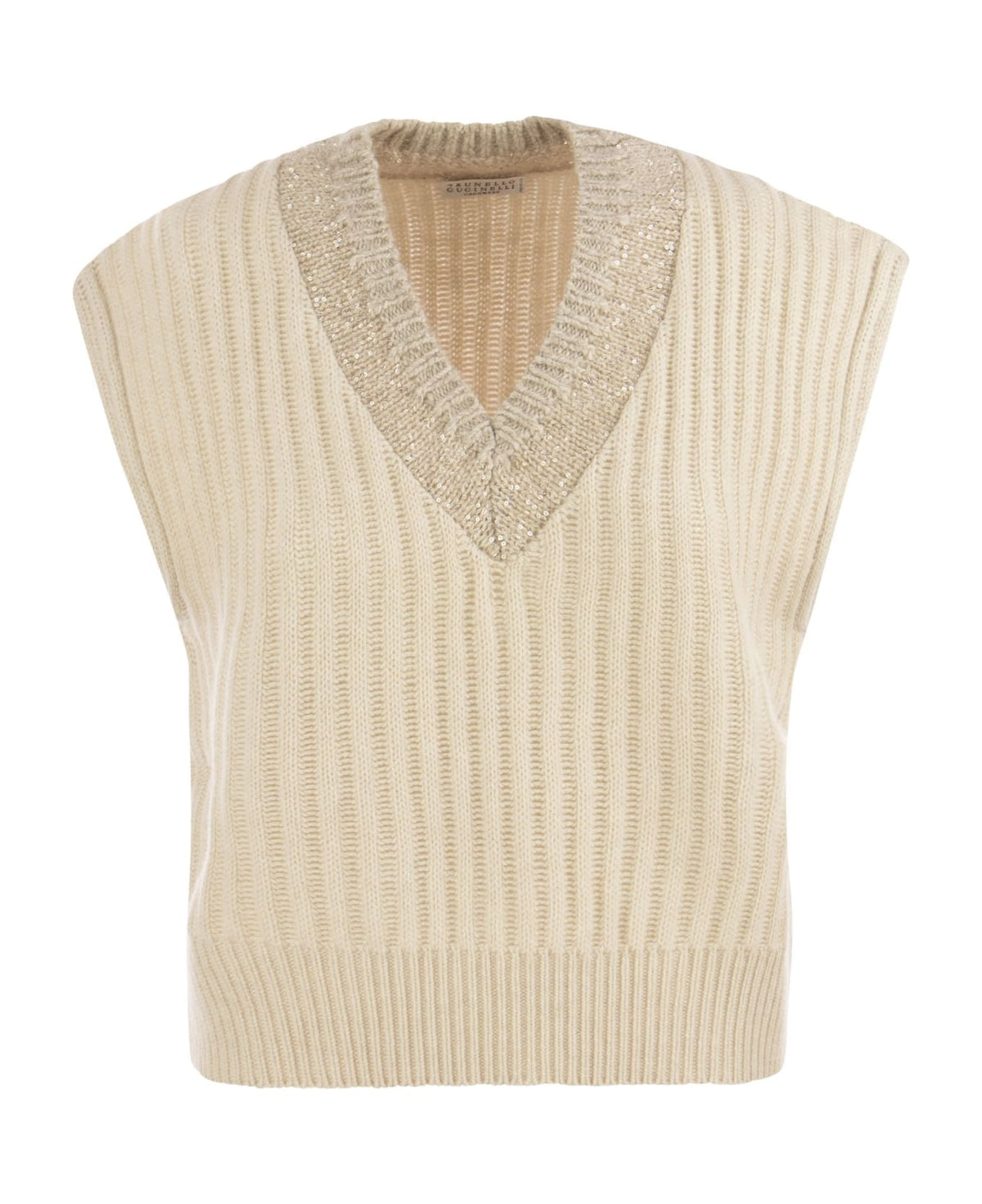 BRUNELLO CUCINELLI WOMEN'S MARBLE WOOL RIBBED SLEEVELESS SWEATER