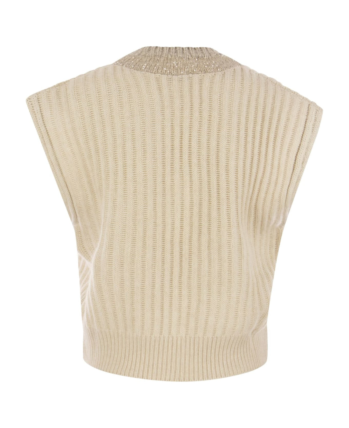 BRUNELLO CUCINELLI WOMEN'S MARBLE WOOL RIBBED SLEEVELESS SWEATER