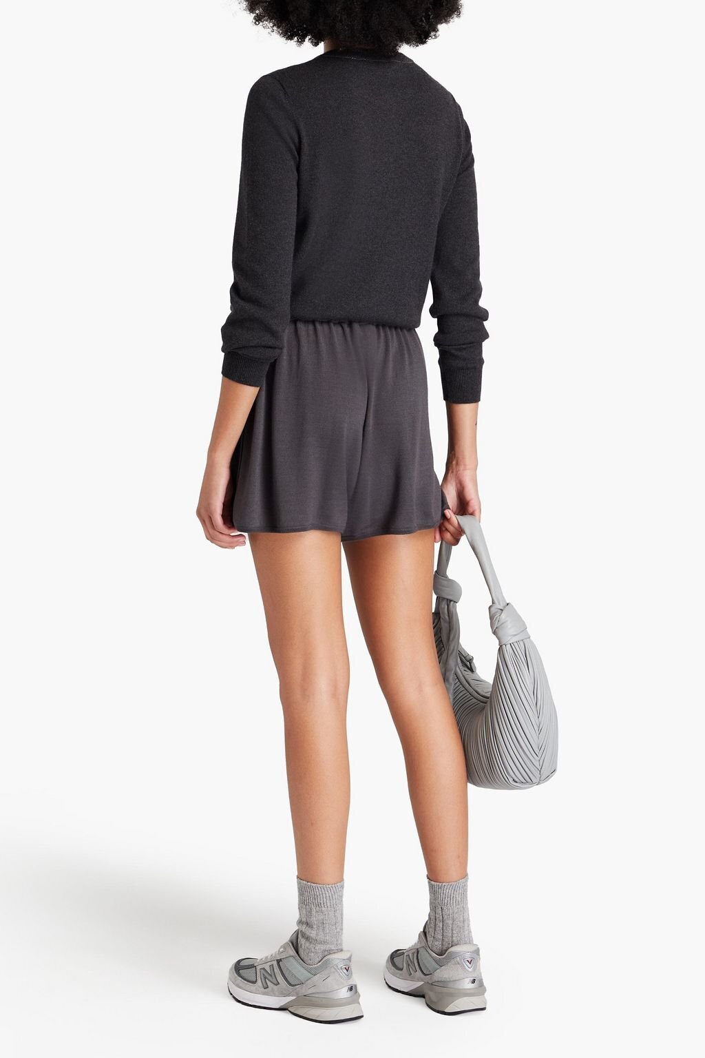 BRUNELLO CUCINELLI WOMEN'S CHARCOAL DRAWSTRING KNIT SHORTS