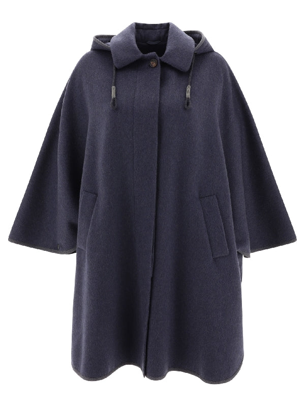 BRUNELLO CUCINELLI WOMEN'S NIGHT SKY WOOL HOODED CAPE JACKET