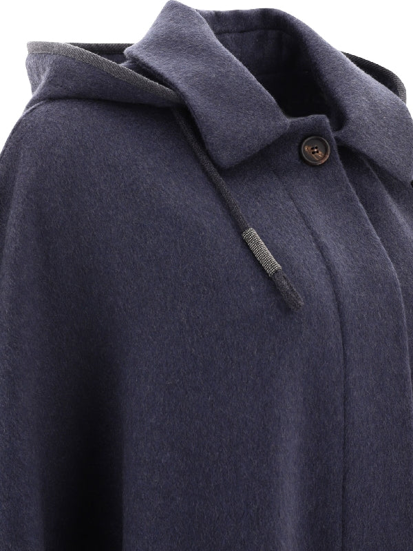 BRUNELLO CUCINELLI WOMEN'S NIGHT SKY WOOL HOODED CAPE JACKET