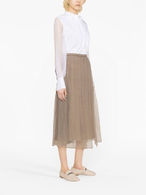BRUNELLO CUCINELLI WOMEN'S WHITE SHEER SLEEVE SHIRT