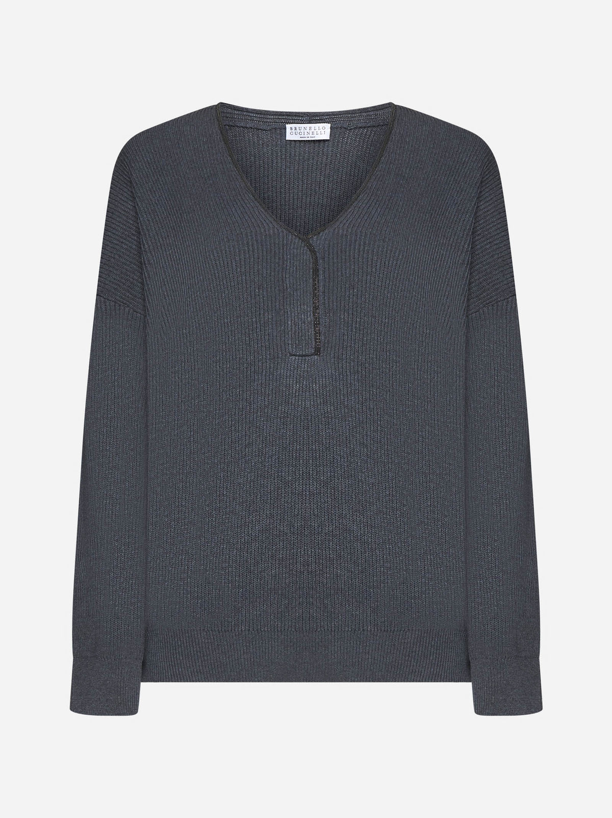 BRUNELLO CUCINELLI WOMEN'S LEAD RIBBED KNIT V NECK SWEATER