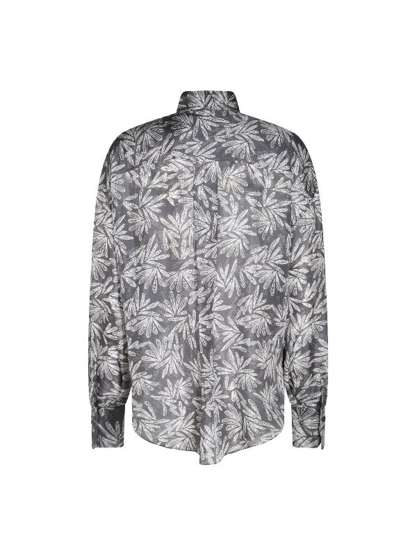 BRUNELLO CUCINELLI WOMEN'S COAL PRINTED SILK BUTTON FRONT SHIRT