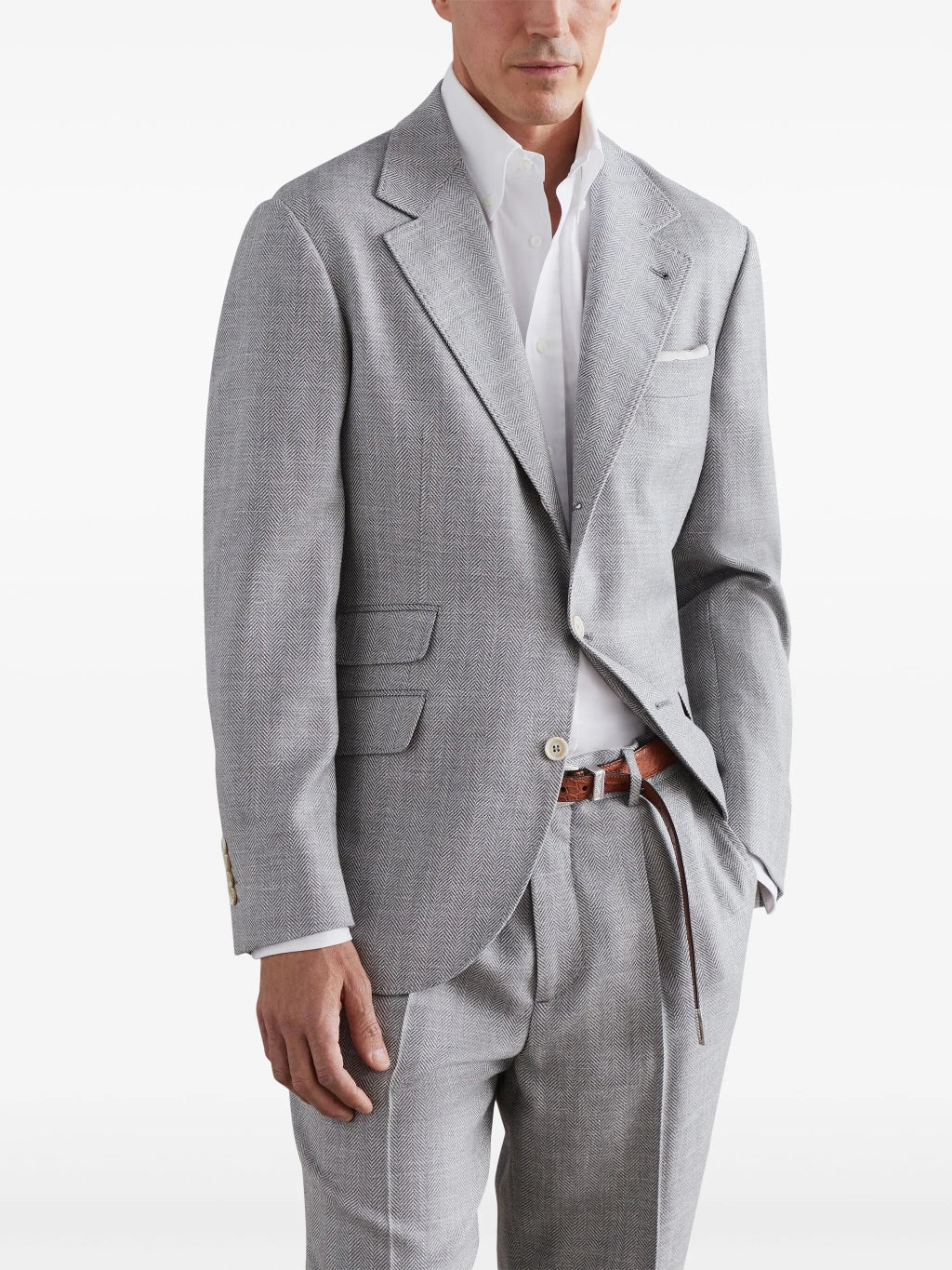 BRUNELLO CUCINELLI MEN'S MEDIUM GREY WOOL BLEND BLAZER