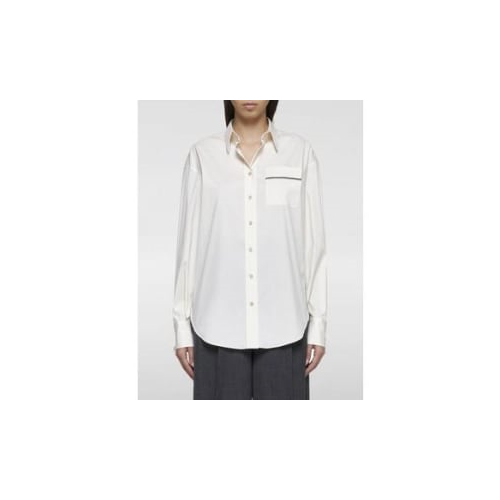 BRUNELLO CUCINELLI WOMEN'S VANILLA CREAM COTTON BLEND BUTTON FRONT SHIRT