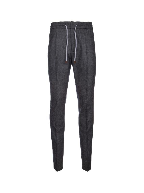 BRUNELLO CUCINELLI MEN'S DARK GREY TAILORED DRAWSTRING TROUSERS