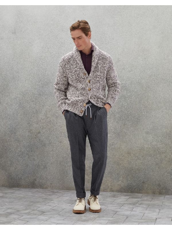 BRUNELLO CUCINELLI MEN'S DARK GREY TAILORED DRAWSTRING TROUSERS