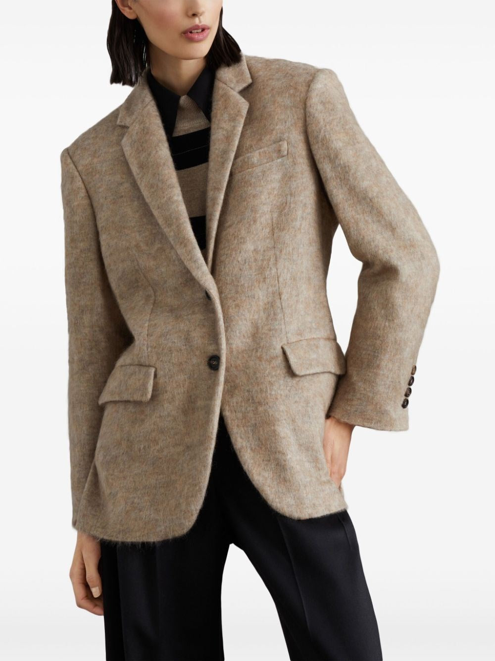 BRUNELLO CUCINELLI WOMEN'S WARM BROWN WOOL BLEND TAILORED JACKET