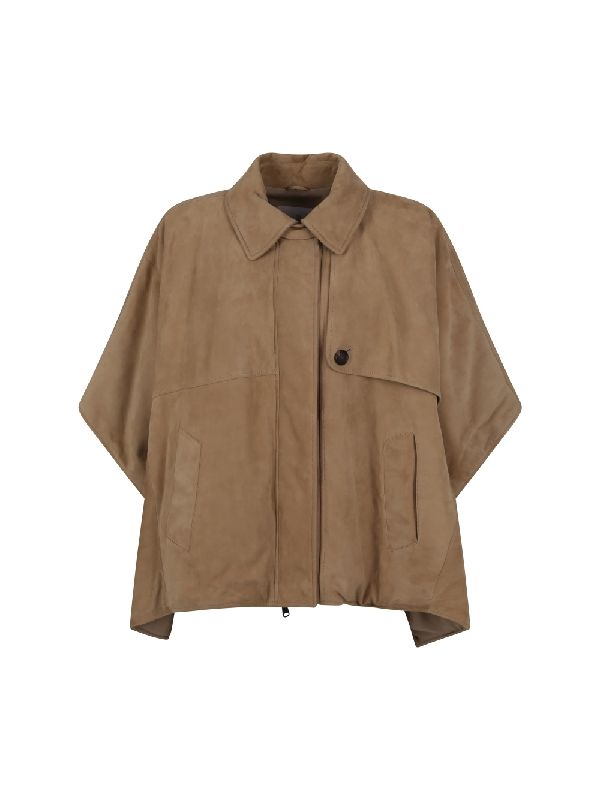 BRUNELLO CUCINELLI WOMEN'S BROWN LEATHER BOXY JACKET