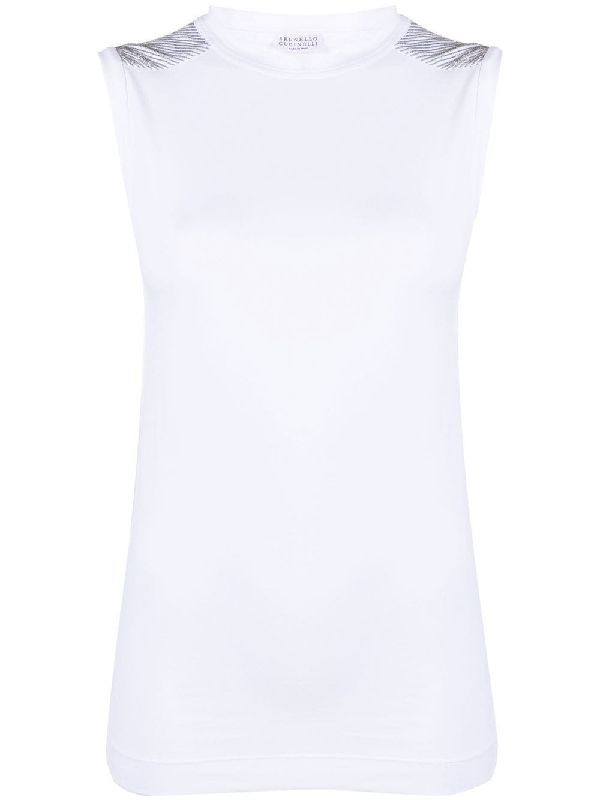 BRUNELLO CUCINELLI WOMEN'S WHITE FITTED SLEEVELESS SHIRT