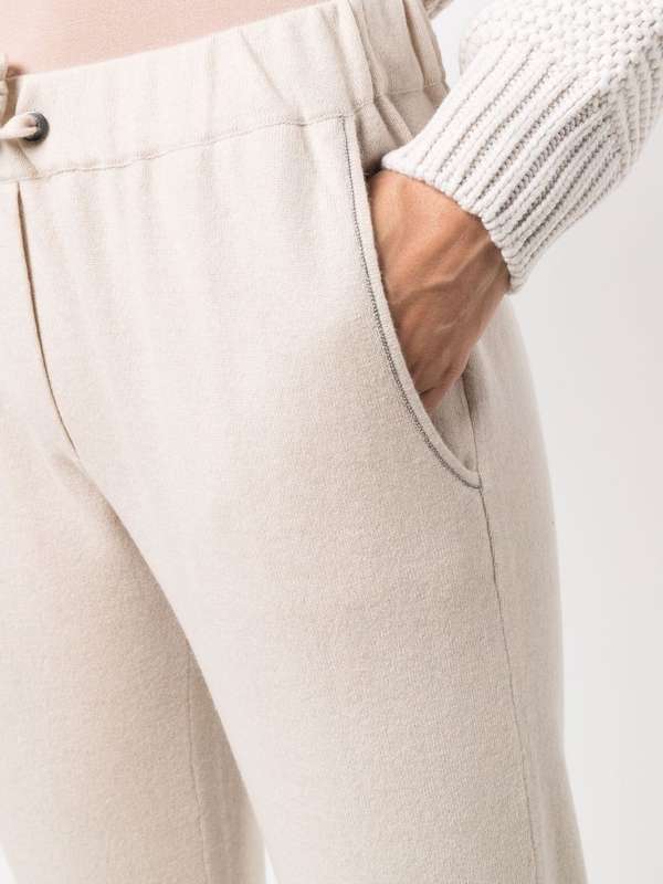 BRUNELLO CUCINELLI WOMEN'S BEIGE WOOL RELAXED TROUSERS