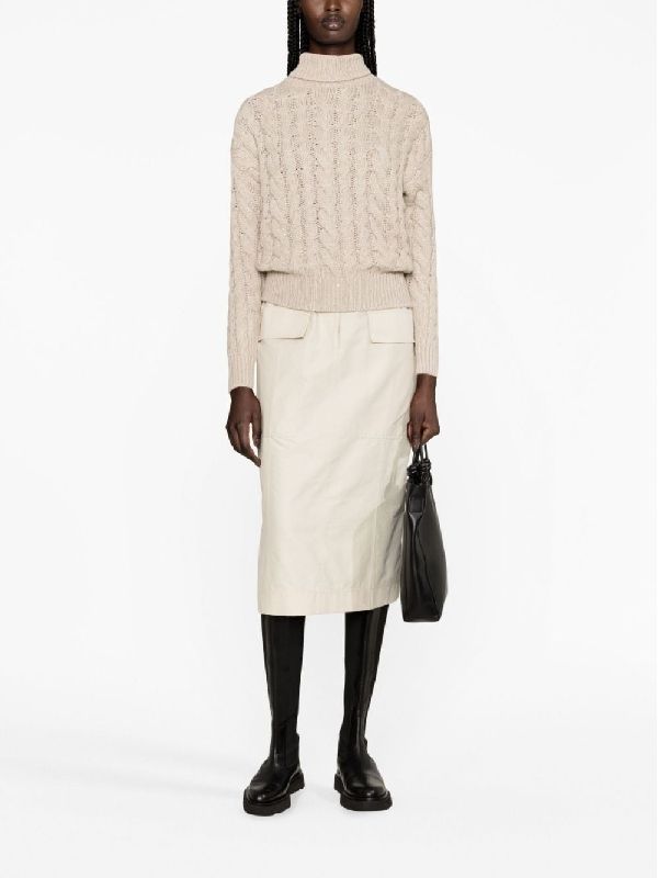 BRUNELLO CUCINELLI WOMEN'S FEATHER WOOL SILK CABLE KNIT SWEATER