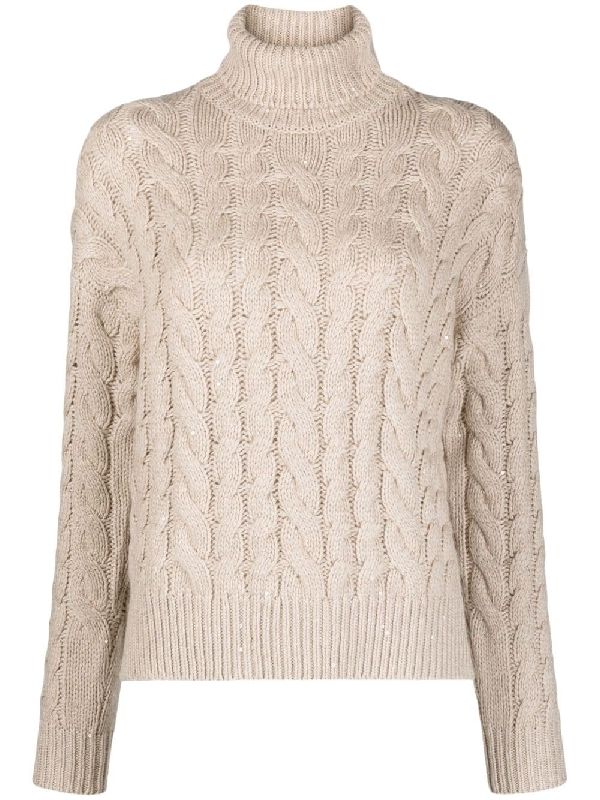 BRUNELLO CUCINELLI WOMEN'S FEATHER WOOL SILK CABLE KNIT SWEATER