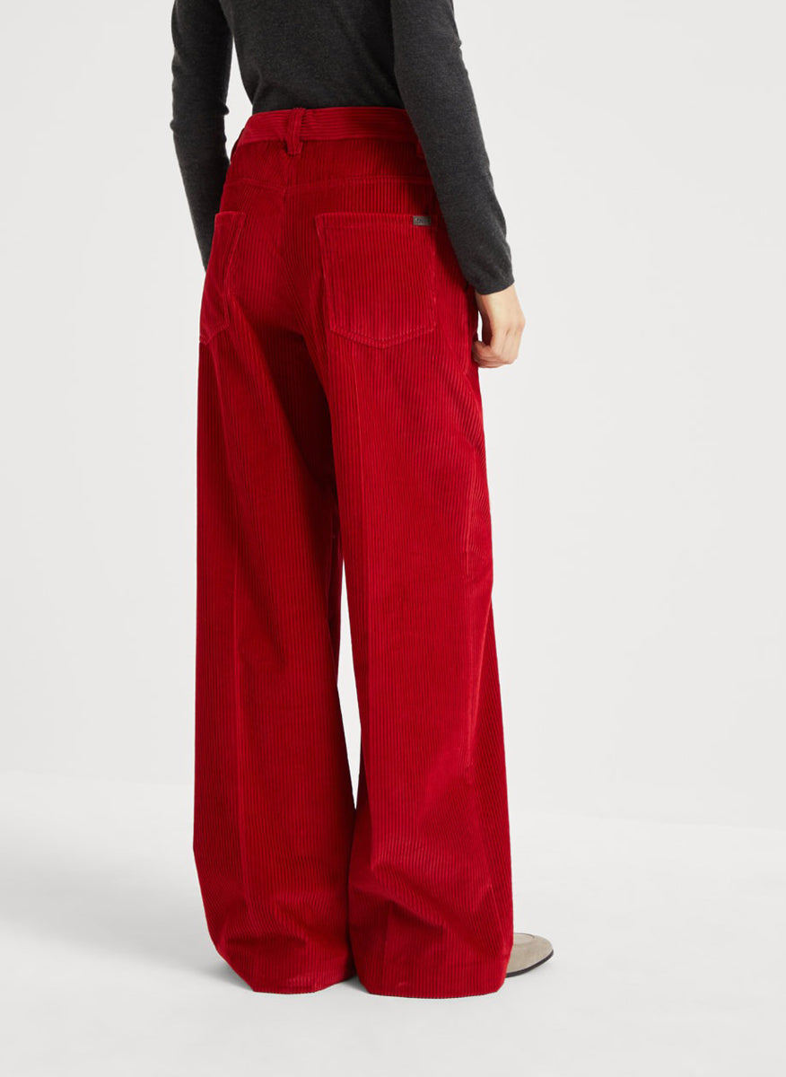 BRUNELLO CUCINELLI WOMEN'S RED CORDUROY TROUSERS