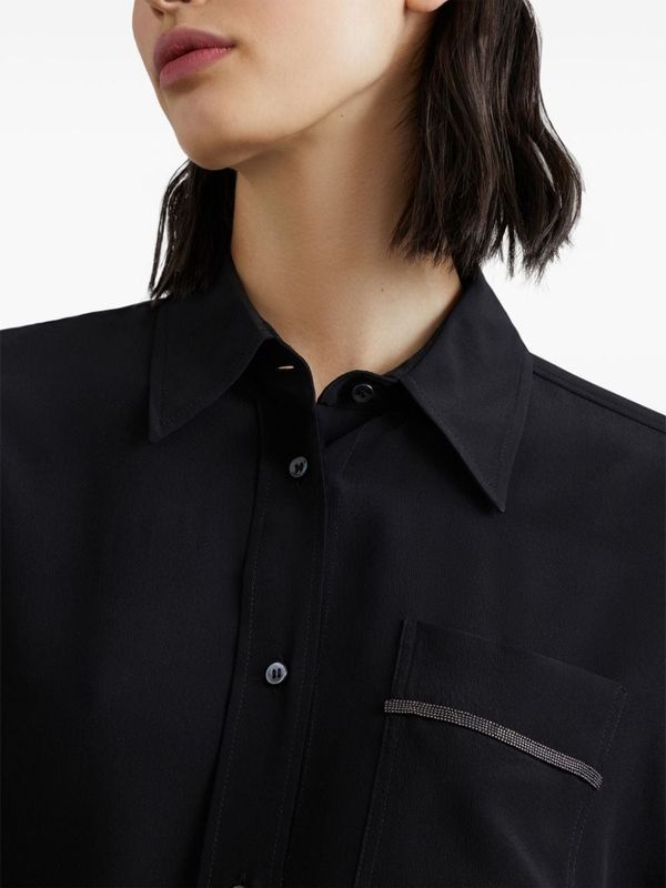 BRUNELLO CUCINELLI WOMEN'S BLACK SILK RELAXED SHIRT