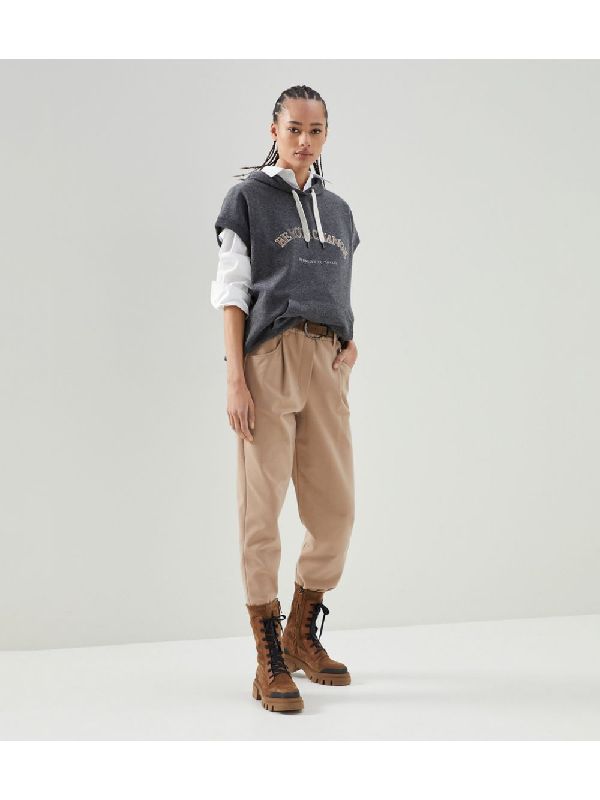 BRUNELLO CUCINELLI WOMEN'S ALMOND TAILORED TROUSERS