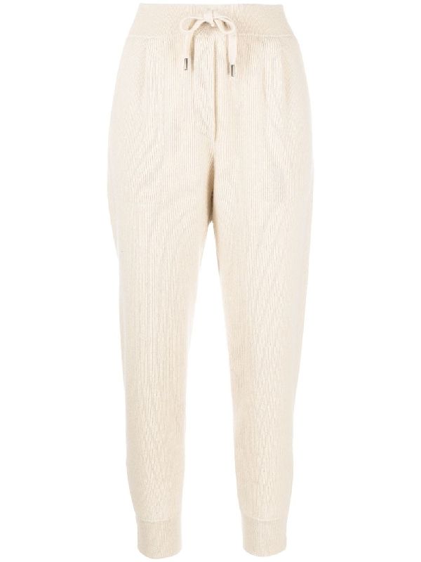 BRUNELLO CUCINELLI WOMEN'S LIGHT BEIGE WOOL KNIT TROUSERS