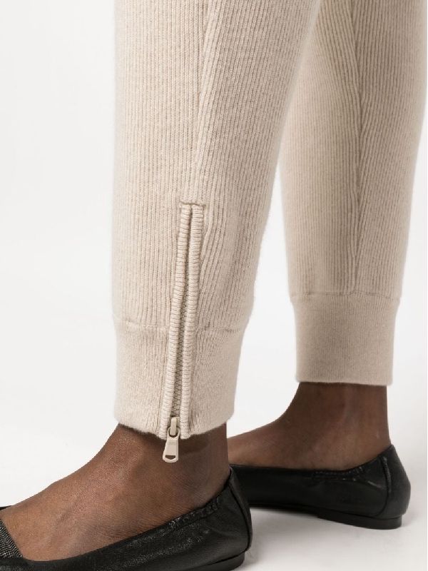 BRUNELLO CUCINELLI WOMEN'S LIGHT BEIGE WOOL KNIT TROUSERS