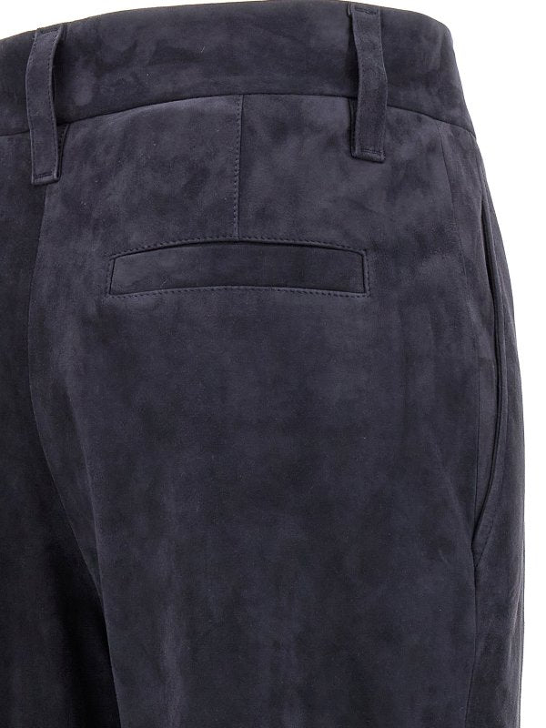 BRUNELLO CUCINELLI WOMEN'S DARK BLUE SUEDE TROUSERS