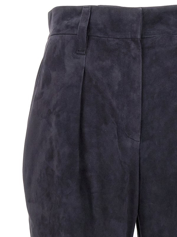 BRUNELLO CUCINELLI WOMEN'S DARK BLUE SUEDE TROUSERS
