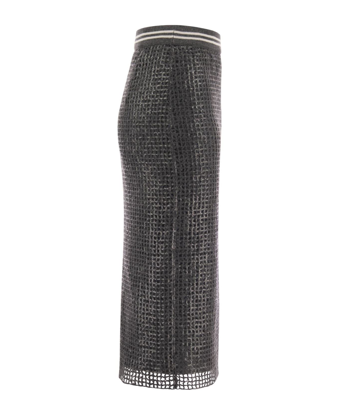BRUNELLO CUCINELLI WOMEN'S DARK GREY TEXTURED SKIRT