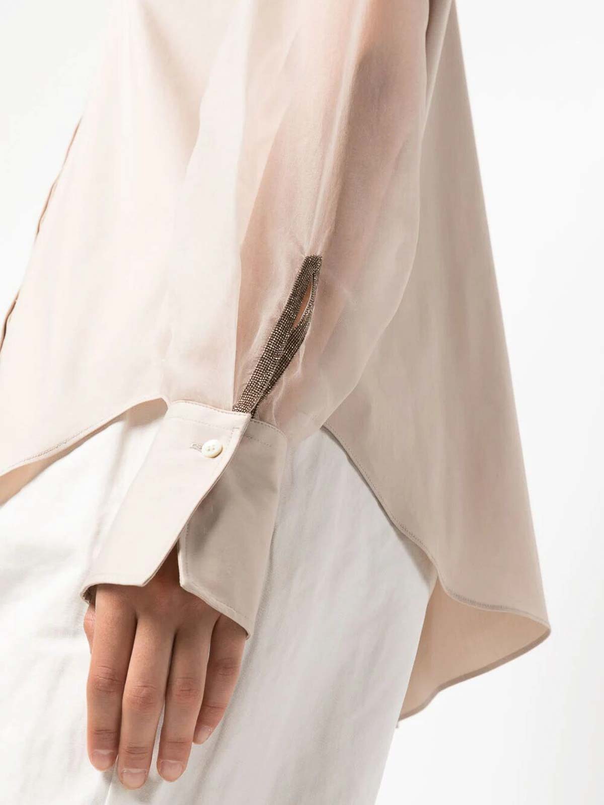 BRUNELLO CUCINELLI WOMEN'S LIGHT PINK SHEER SHIRT