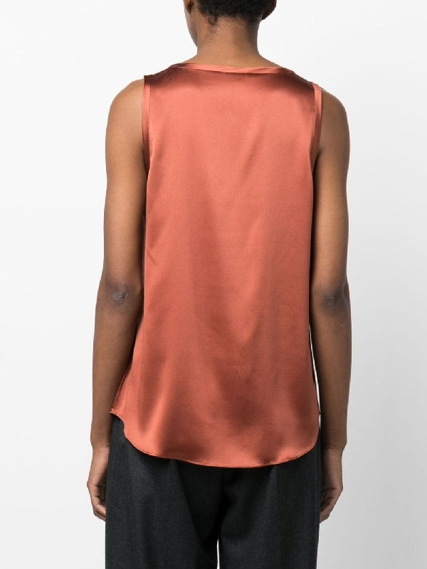 BRUNELLO CUCINELLI WOMEN'S RUST SILK SLEEVELESS SHIRT