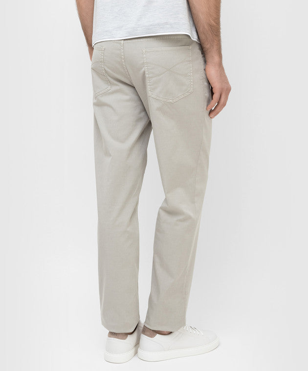 BRUNELLO CUCINELLI MEN'S BEIGE TAILORED COTTON TROUSERS