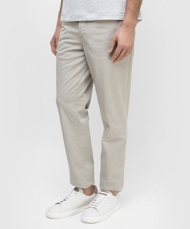 BRUNELLO CUCINELLI MEN'S BEIGE TAILORED COTTON TROUSERS