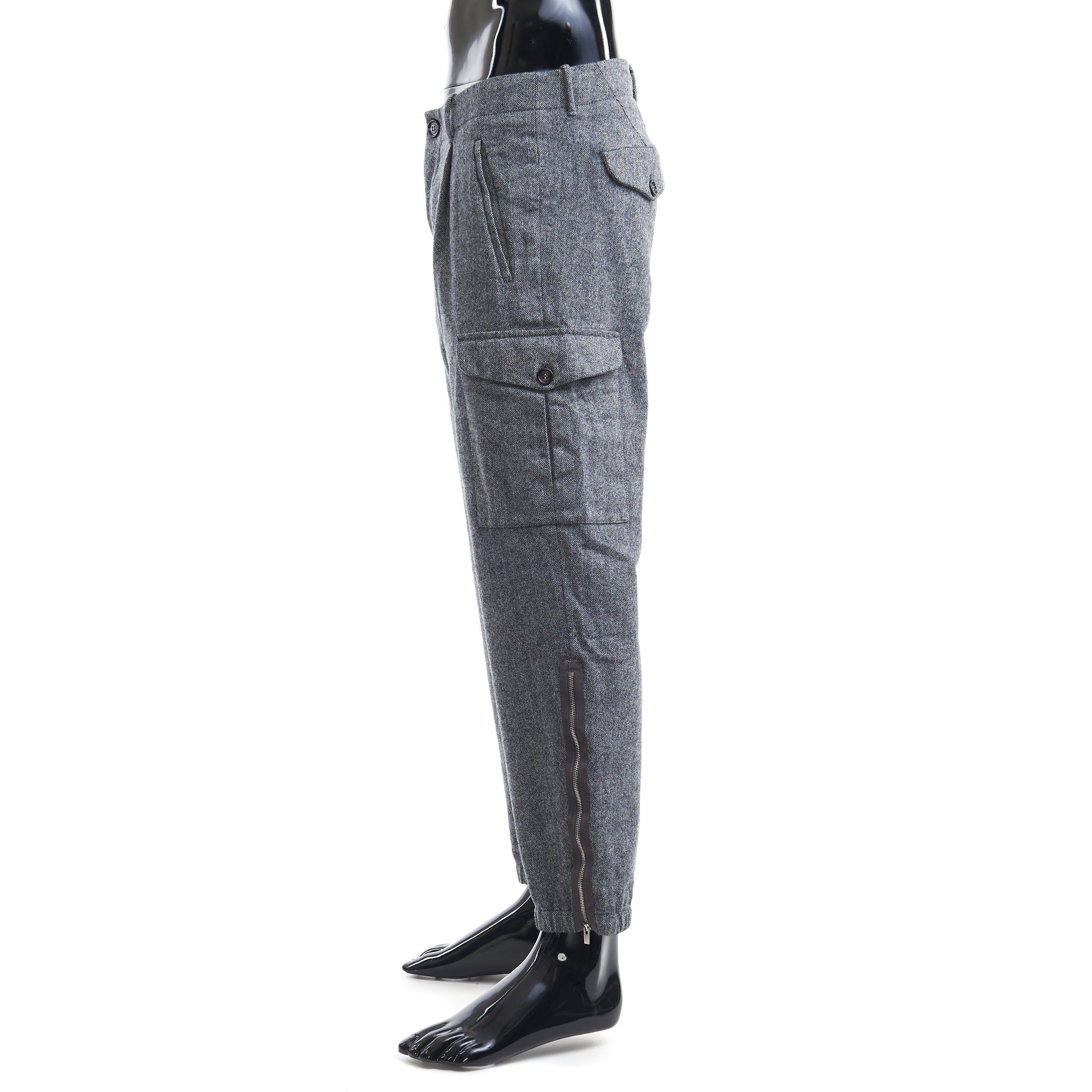 BRUNELLO CUCINELLI MEN'S GREY WOOL CARGO TROUSERS