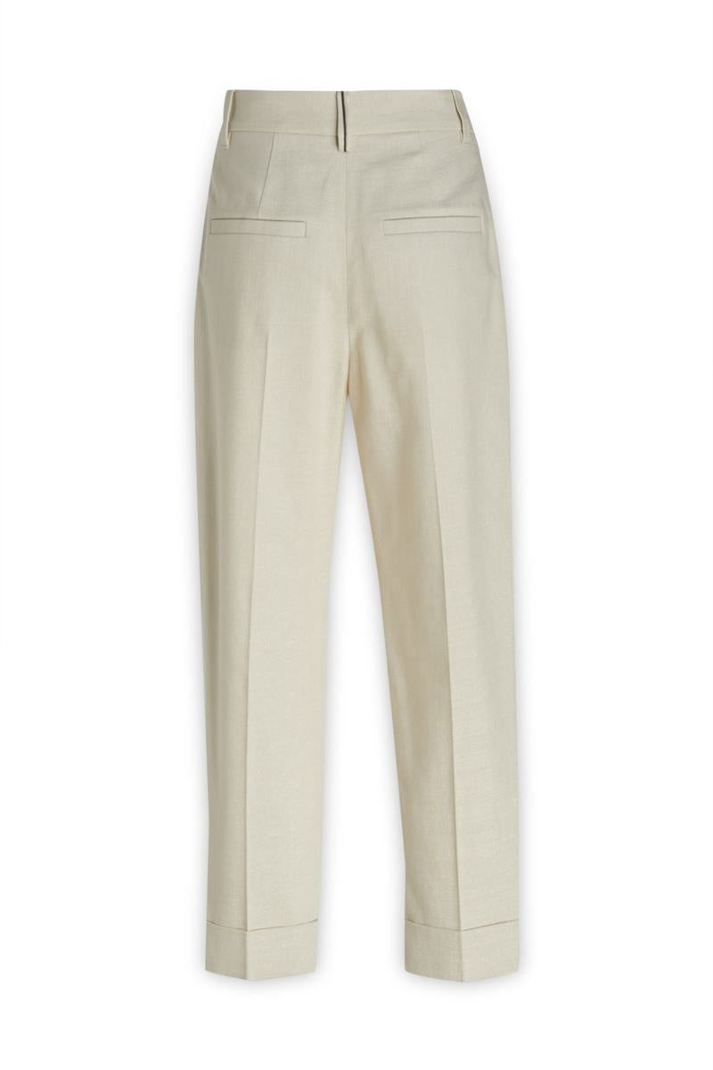 BRUNELLO CUCINELLI WOMEN'S ECRU TAILORED TROUSERS WITH POCKET
