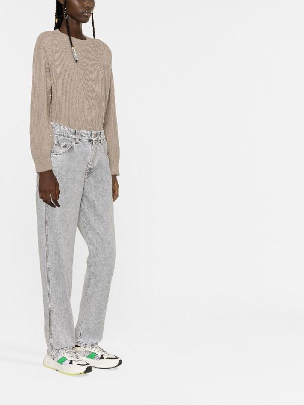 BRUNELLO CUCINELLI WOMEN'S LIGHT GREY STRAIGHT-LEG DENIM TROUSERS