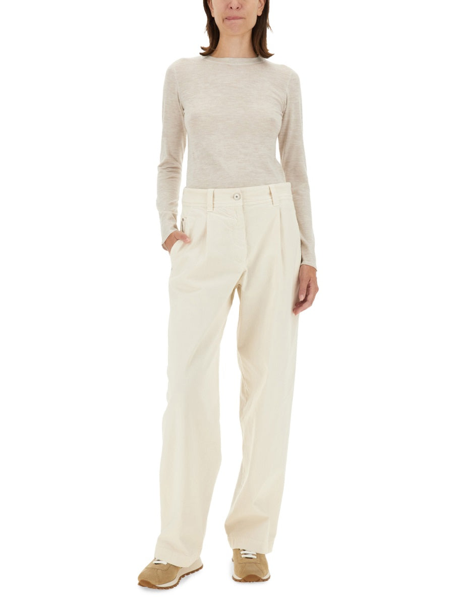BRUNELLO CUCINELLI WOMEN'S OFF WHITE RELAXED COTTON TROUSERS