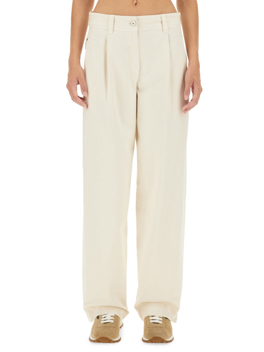 BRUNELLO CUCINELLI WOMEN'S OFF WHITE RELAXED COTTON TROUSERS