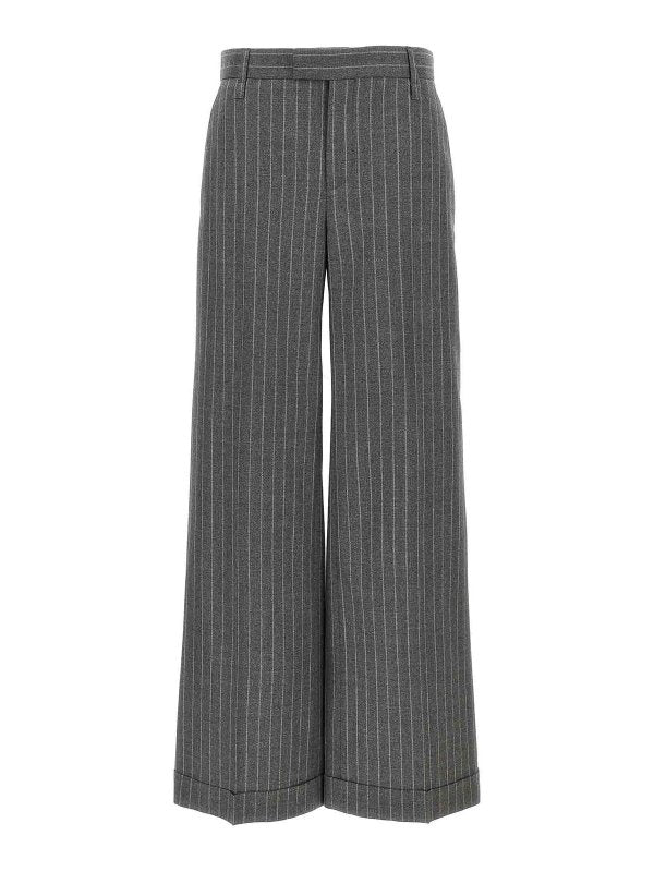 BRUNELLO CUCINELLI WOMEN'S GRAY PINSTRIPE WIDE-LEG TROUSERS