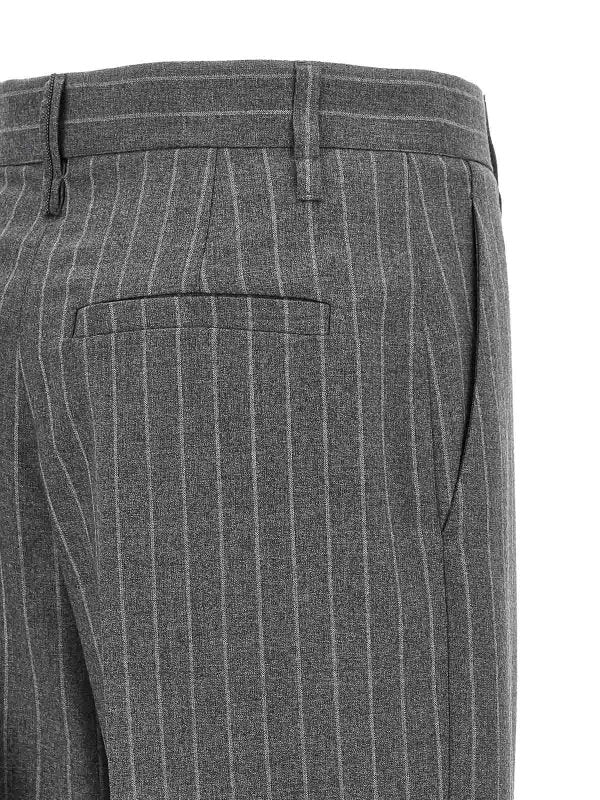 BRUNELLO CUCINELLI WOMEN'S GRAY PINSTRIPE WIDE-LEG TROUSERS