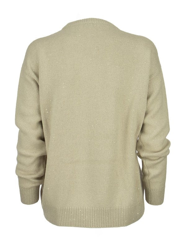 BRUNELLO CUCINELLI WOMEN'S BEIGE WOOL SILK CREWNECK SWEATER