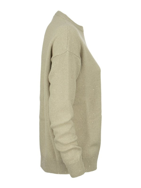 BRUNELLO CUCINELLI WOMEN'S BEIGE WOOL SILK CREWNECK SWEATER