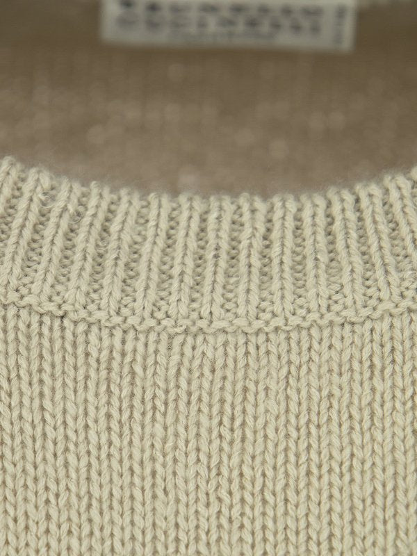 BRUNELLO CUCINELLI WOMEN'S BEIGE WOOL SILK CREWNECK SWEATER